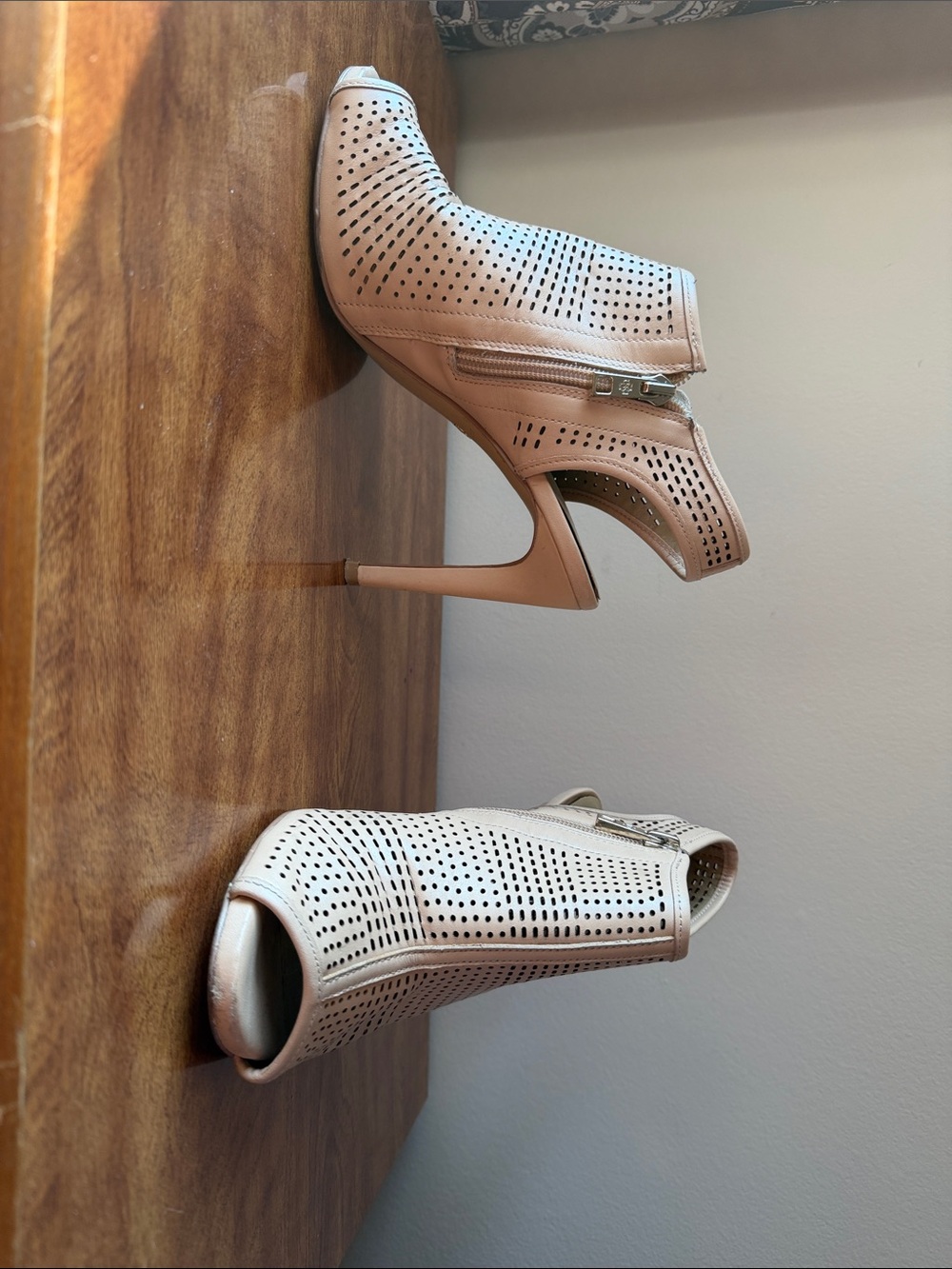 Ann Taylor Blush Perforated Peep-Toe Stiletto Booties